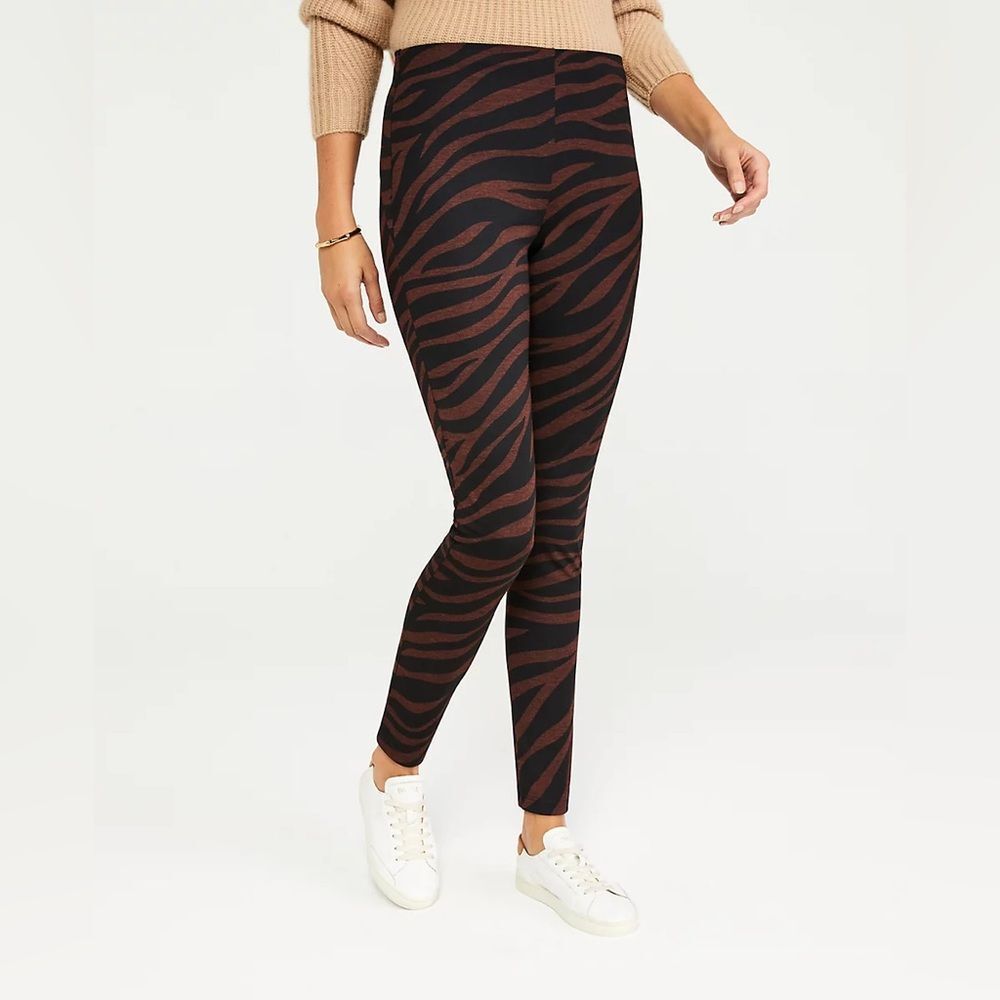 NWT Ann Taylor Orange and Black The‎ Zebra Print Seamed Legging SZ 00 Tiger